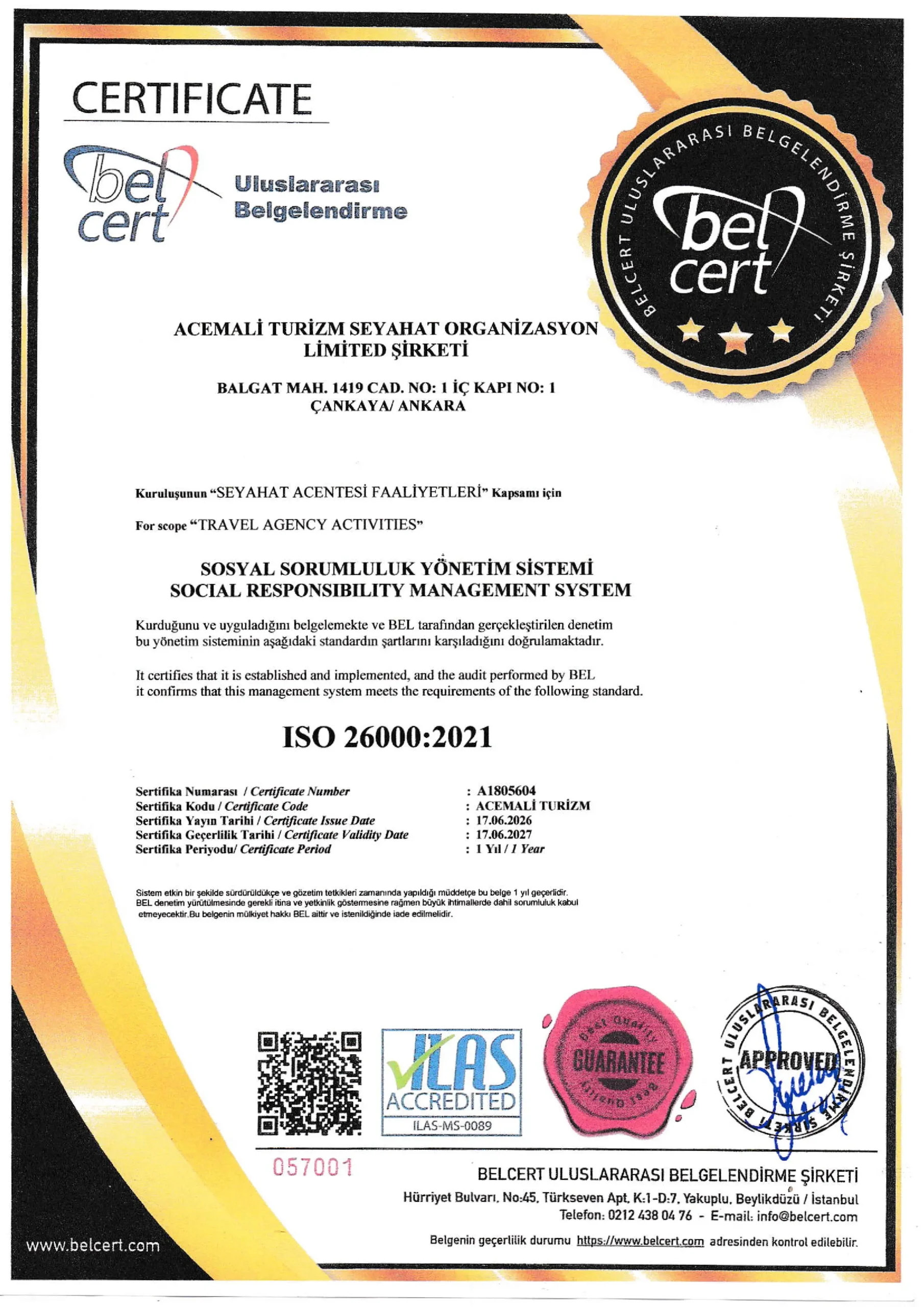 ISO 26000:2021 Sosyal Sorumluluk Yönetim Sistemi Sertifikası