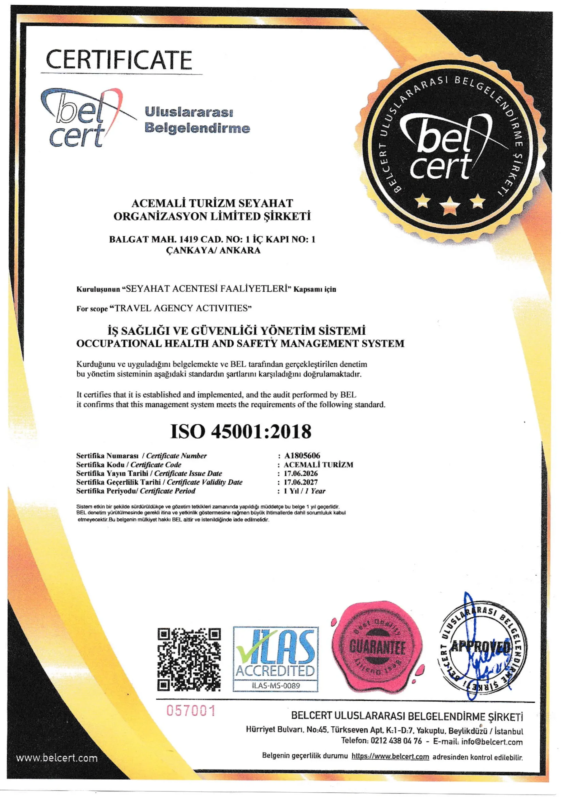 ISO 45001:2018 İş Sağlığı ve Güvenliği Yönetim Sistemi Sertifikası